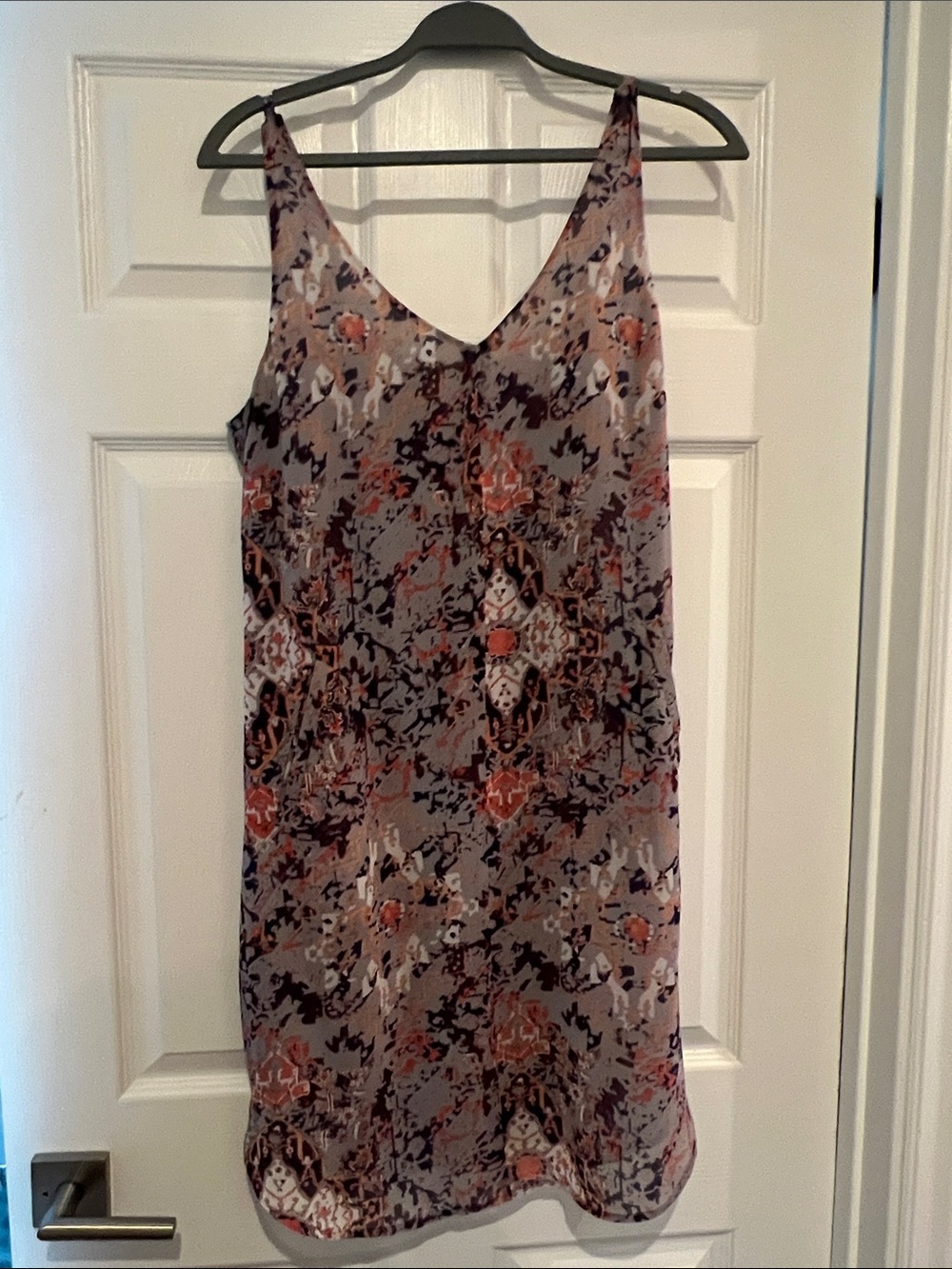 CAbi Taupe Slip Dress with Rust Floral Accents